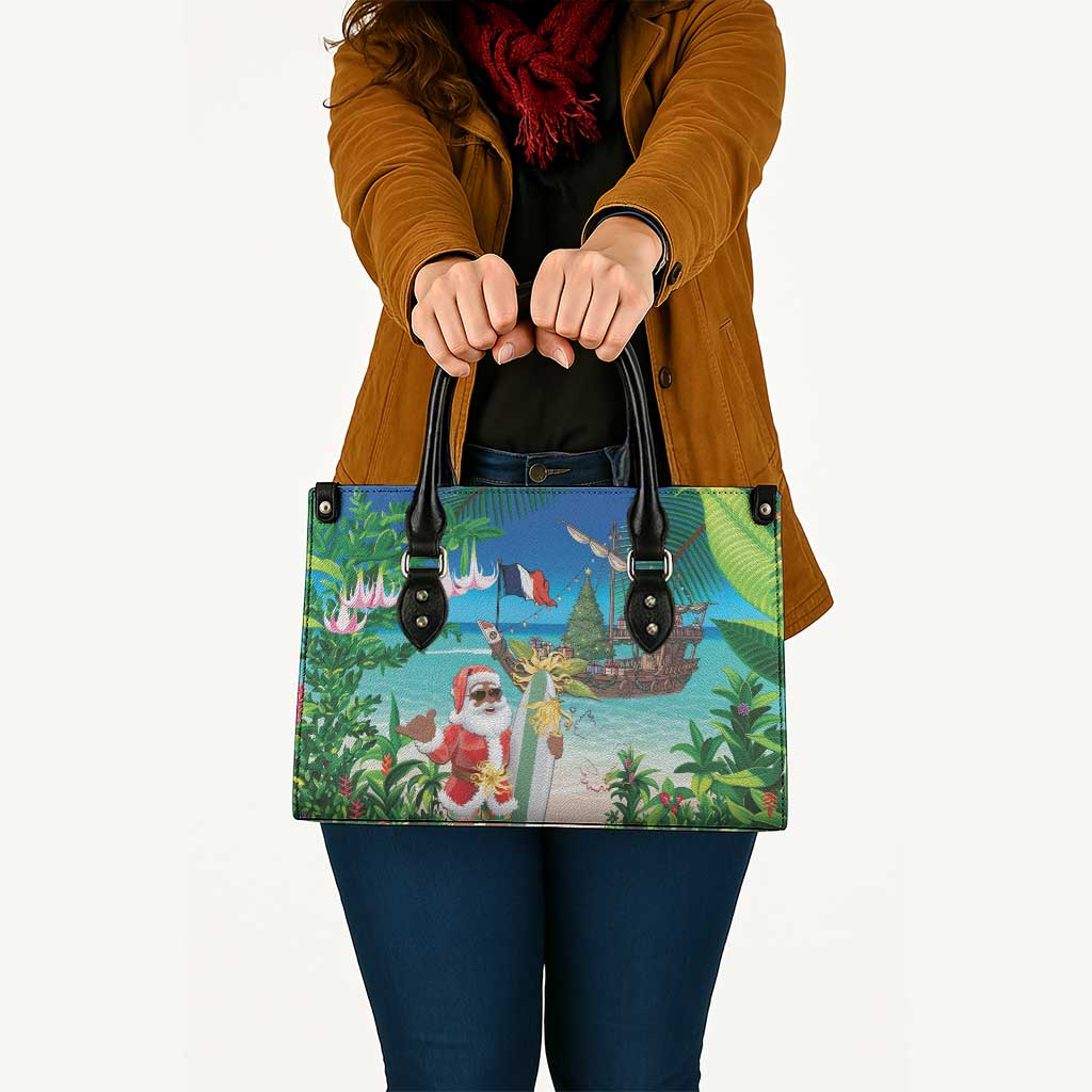 Mayotte Christmas Leather Bag Santa Chill on Tropical Beach - Wonder Print Shop