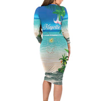 Mayotte Christmas Long Sleeve Bodycon Dress Santa Chill on Tropical Beach - Wonder Print Shop