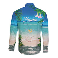 Mayotte Christmas Long Sleeve Button Shirt Santa Chill on Tropical Beach - Wonder Print Shop