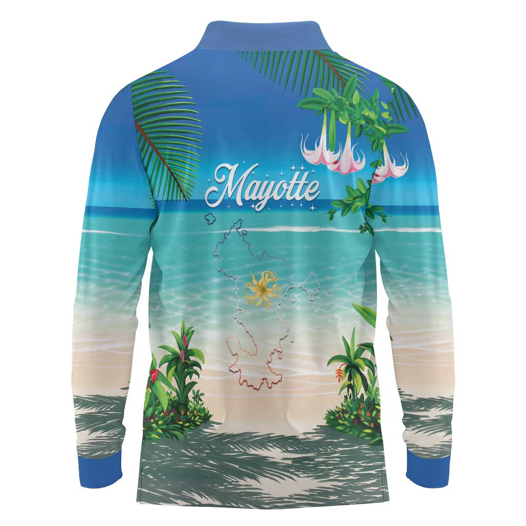 Mayotte Christmas Long Sleeve Polo Shirt Santa Chill on Tropical Beach - Wonder Print Shop