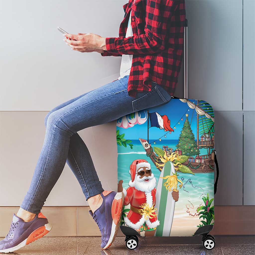 Mayotte Christmas Luggage Cover Santa Chill on Tropical Beach - Wonder Print Shop