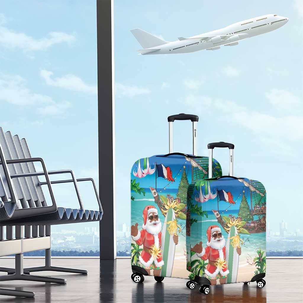 Mayotte Christmas Luggage Cover Santa Chill on Tropical Beach - Wonder Print Shop