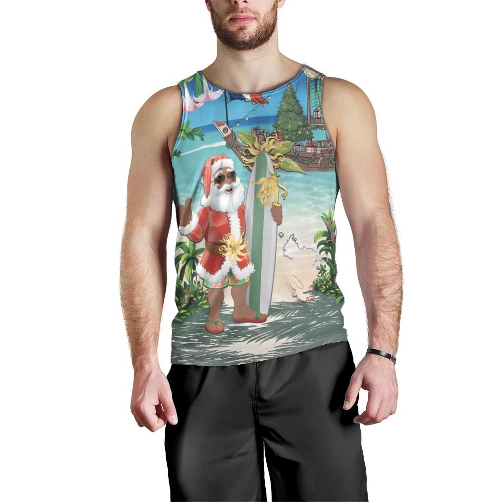 Mayotte Christmas Men Tank Top Santa Chill on Tropical Beach - Wonder Print Shop