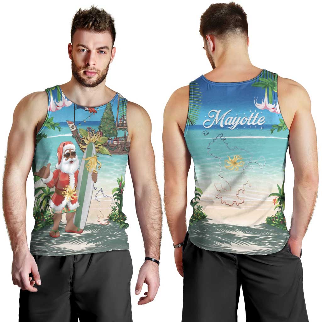 Mayotte Christmas Men Tank Top Santa Chill on Tropical Beach - Wonder Print Shop