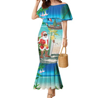 Mayotte Christmas Mermaid Dress Santa Chill on Tropical Beach - Wonder Print Shop