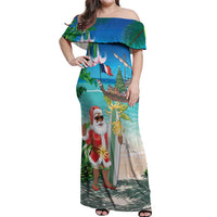 Mayotte Christmas Off Shoulder Maxi Dress Santa Chill on Tropical Beach - Wonder Print Shop