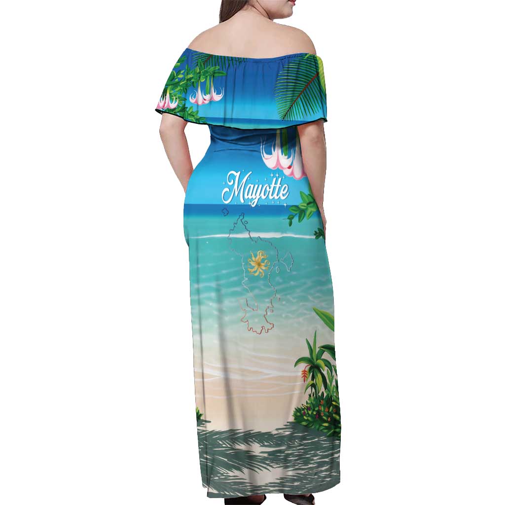 Mayotte Christmas Off Shoulder Maxi Dress Santa Chill on Tropical Beach - Wonder Print Shop