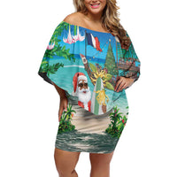 Mayotte Christmas Off Shoulder Short Dress Santa Chill on Tropical Beach - Wonder Print Shop