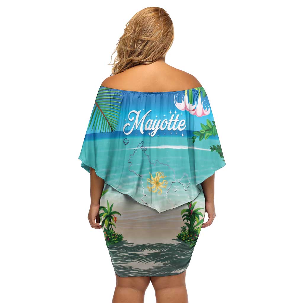 Mayotte Christmas Off Shoulder Short Dress Santa Chill on Tropical Beach - Wonder Print Shop