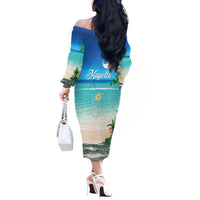 Mayotte Christmas Off The Shoulder Long Sleeve Dress Santa Chill on Tropical Beach - Wonder Print Shop