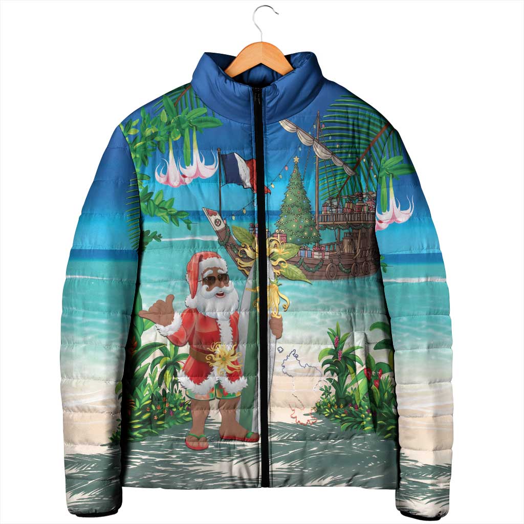Mayotte Christmas Padded Jacket Santa Chill on Tropical Beach - Wonder Print Shop