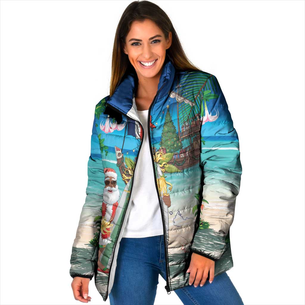 Mayotte Christmas Padded Jacket Santa Chill on Tropical Beach - Wonder Print Shop
