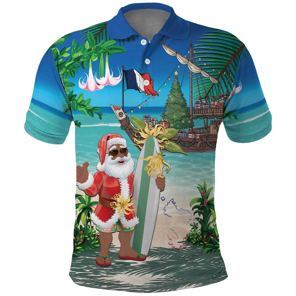 Mayotte Christmas Polo Shirt Santa Chill on Tropical Beach - Wonder Print Shop