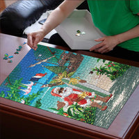 Mayotte Christmas Puzzle Santa Chill on Tropical Beach - Wonder Print Shop