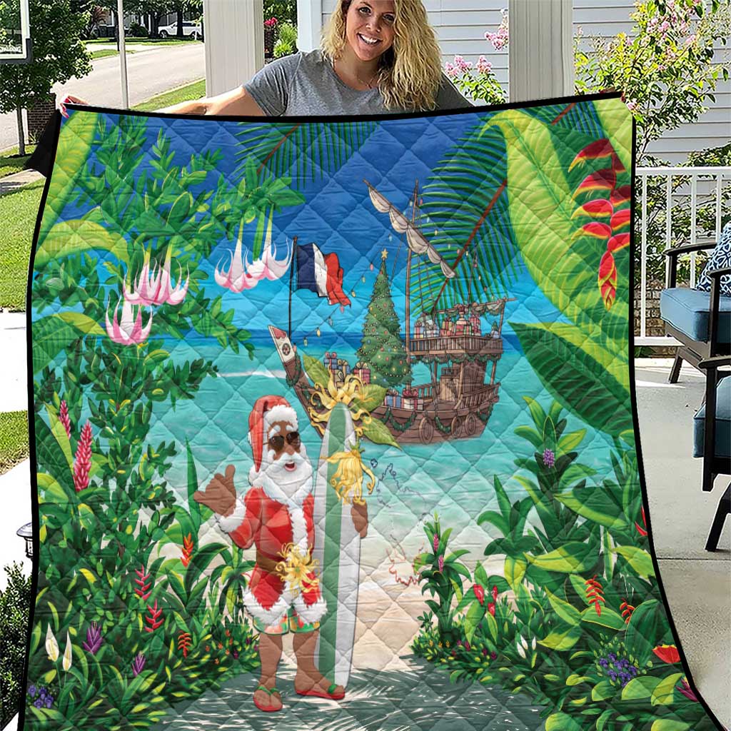 Mayotte Christmas Quilt Santa Chill on Tropical Beach - Wonder Print Shop