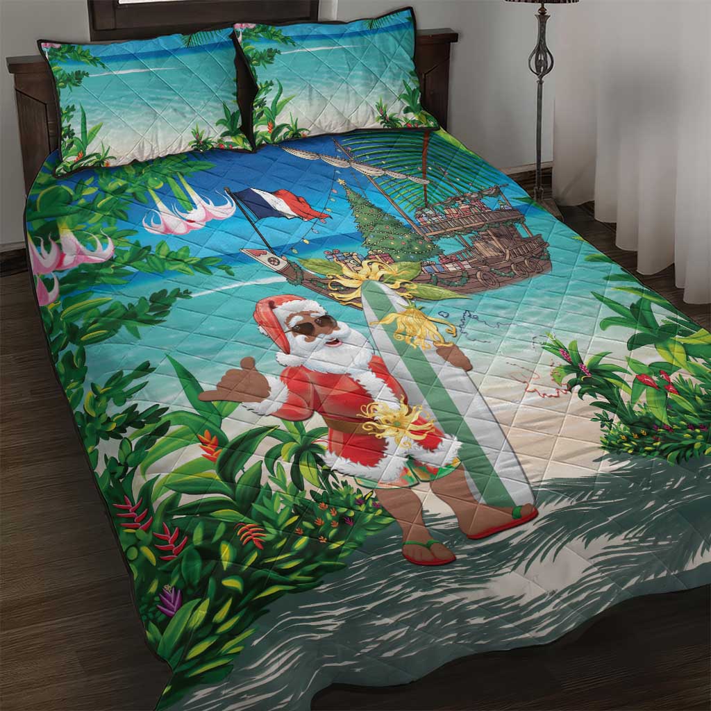 Mayotte Christmas Quilt Bed Set Santa Chill on Tropical Beach - Wonder Print Shop