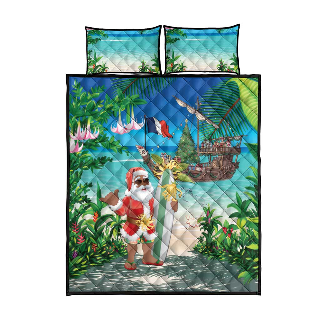 Mayotte Christmas Quilt Bed Set Santa Chill on Tropical Beach - Wonder Print Shop