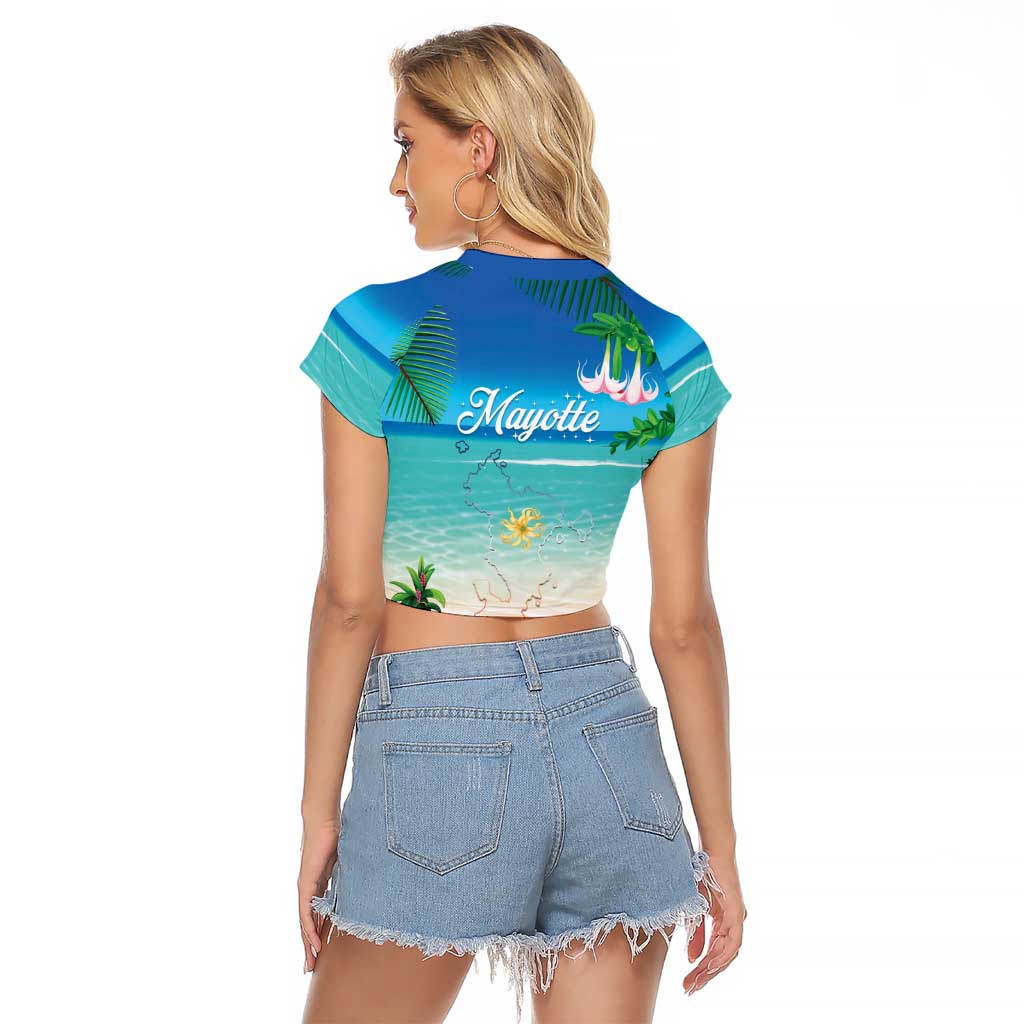 Mayotte Christmas Raglan Cropped T Shirt Santa Chill on Tropical Beach - Wonder Print Shop