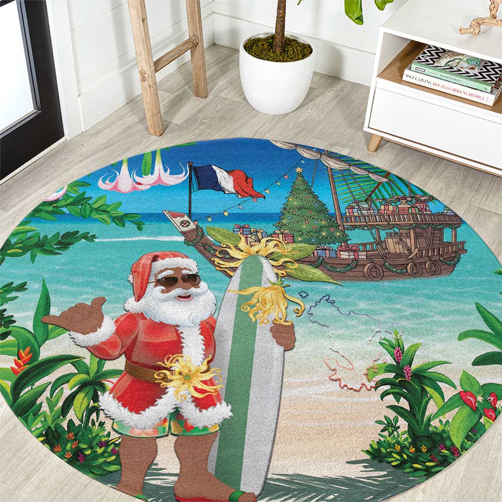 Mayotte Christmas Round Carpet Santa Chill on Tropical Beach - Wonder Print Shop