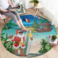 Mayotte Christmas Round Carpet Santa Chill on Tropical Beach - Wonder Print Shop