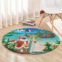 Mayotte Christmas Round Carpet Santa Chill on Tropical Beach - Wonder Print Shop