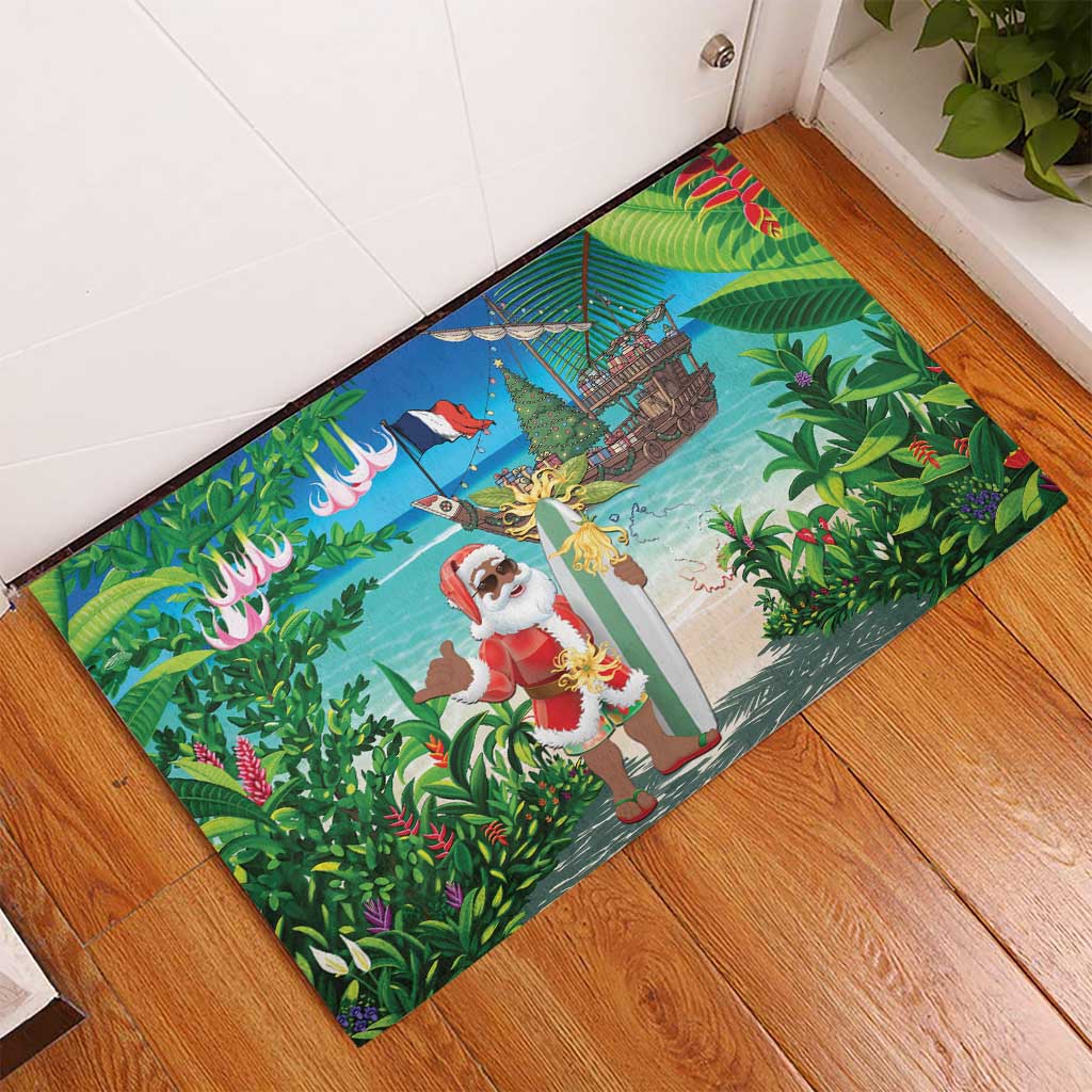 Mayotte Christmas Rubber Doormat Santa Chill on Tropical Beach - Wonder Print Shop