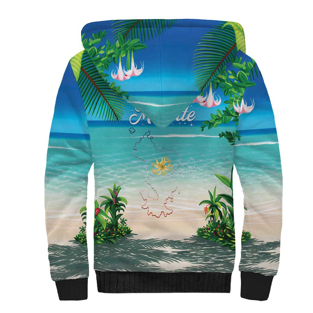 Mayotte Christmas Sherpa Hoodie Santa Chill on Tropical Beach - Wonder Print Shop
