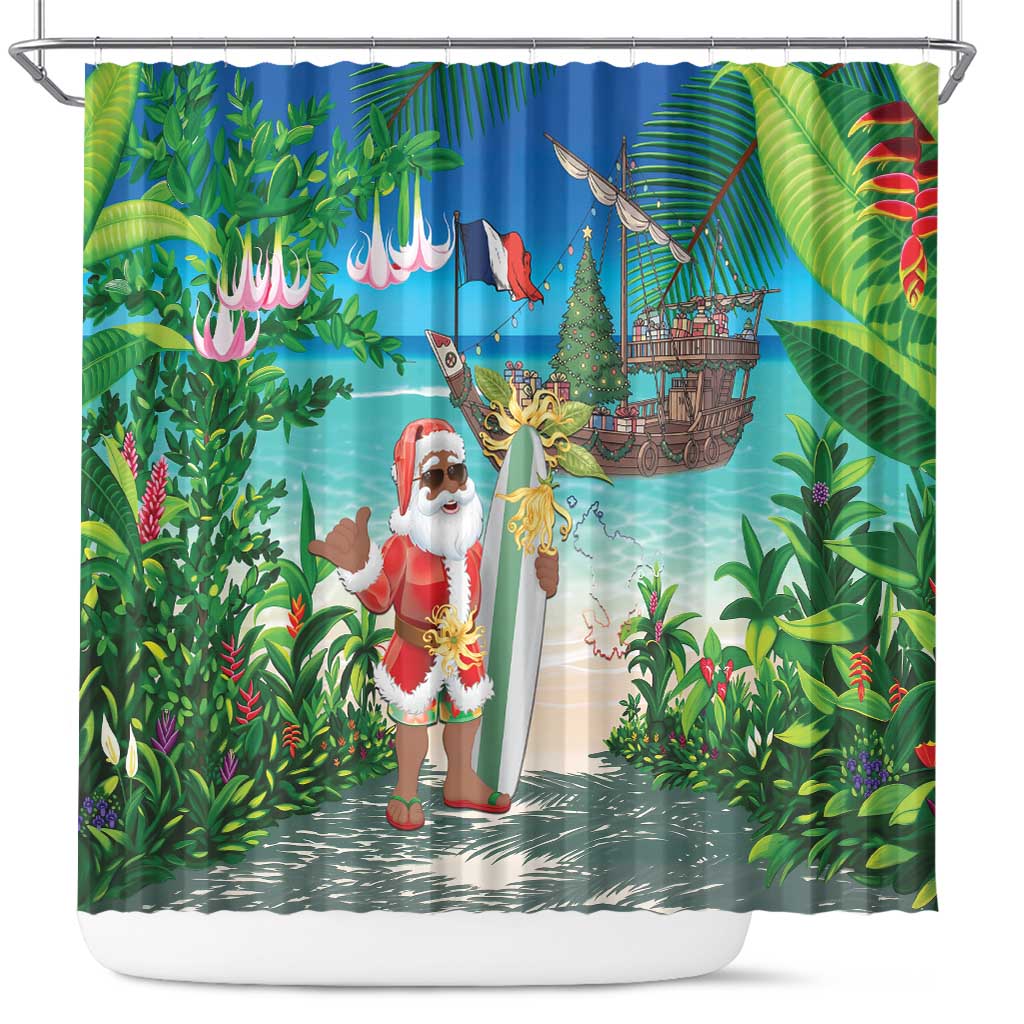 Mayotte Christmas Shower Curtain Santa Chill on Tropical Beach - Wonder Print Shop