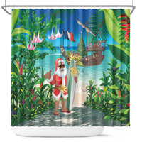 Mayotte Christmas Shower Curtain Santa Chill on Tropical Beach - Wonder Print Shop