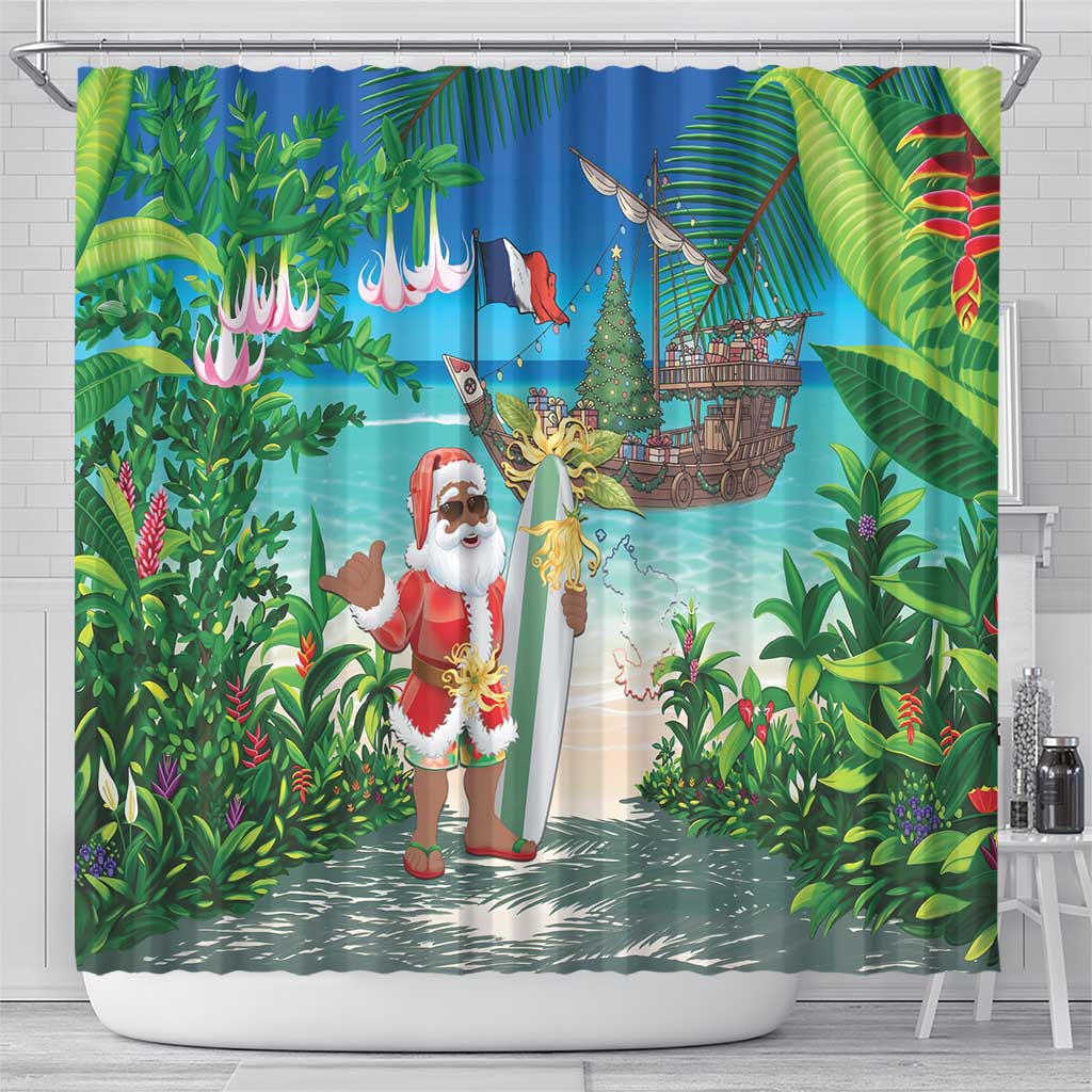 Mayotte Christmas Shower Curtain Santa Chill on Tropical Beach - Wonder Print Shop