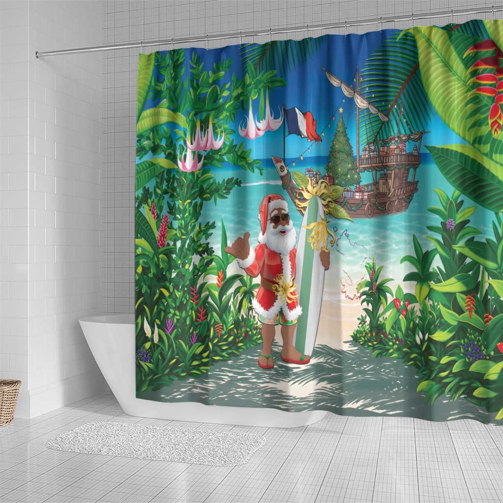 Mayotte Christmas Shower Curtain Santa Chill on Tropical Beach - Wonder Print Shop
