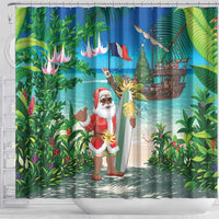 Mayotte Christmas Shower Curtain Santa Chill on Tropical Beach - Wonder Print Shop