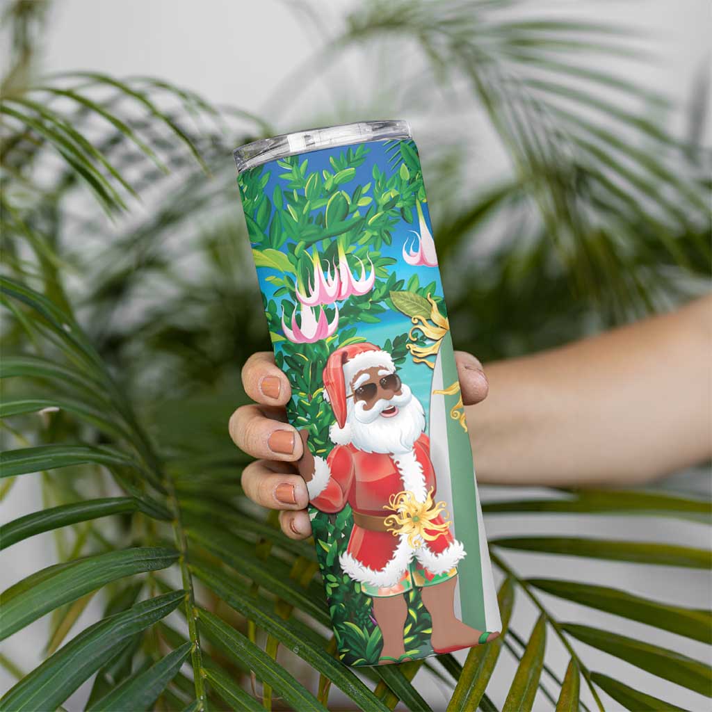 Mayotte Christmas Skinny Tumbler Santa Chill on Tropical Beach - Wonder Print Shop