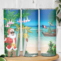 Mayotte Christmas Skinny Tumbler Santa Chill on Tropical Beach - Wonder Print Shop