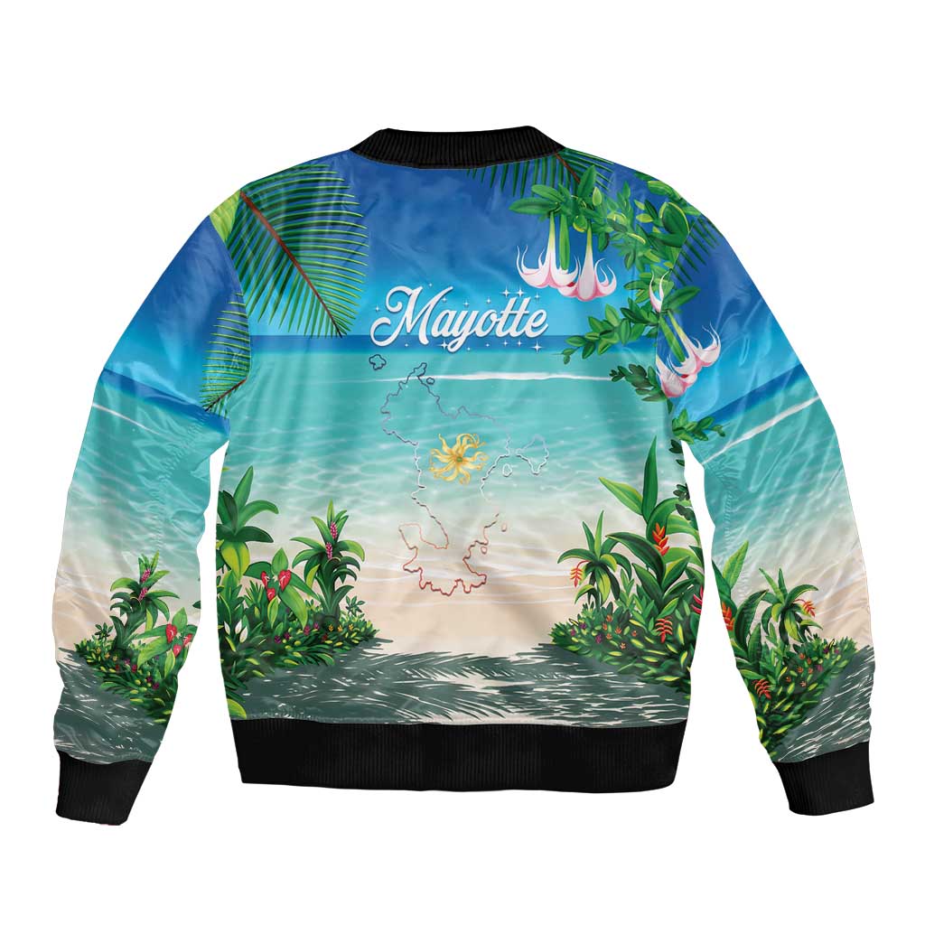 Mayotte Christmas Sleeve Zip Bomber Jacket Santa Chill on Tropical Beach - Wonder Print Shop
