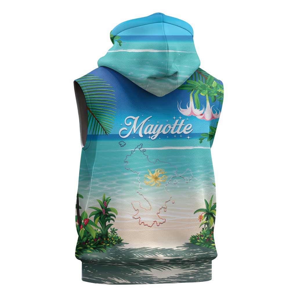 Mayotte Christmas Sleeveless Hoodie Santa Chill on Tropical Beach - Wonder Print Shop