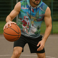 Mayotte Christmas Sleeveless Hoodie Santa Chill on Tropical Beach - Wonder Print Shop
