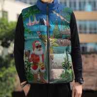 Mayotte Christmas Sleeveless Puffer Jacket Santa Chill on Tropical Beach - Wonder Print Shop