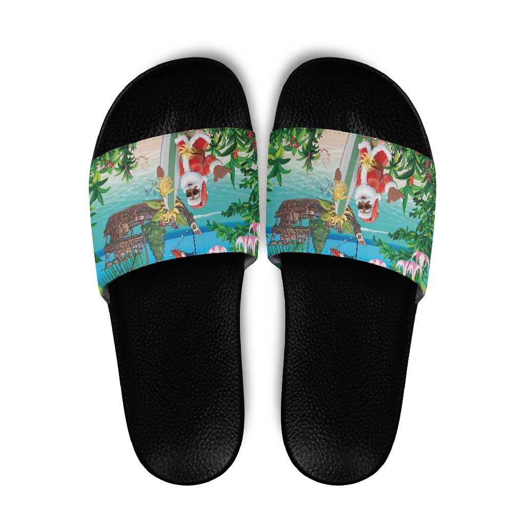 Mayotte Christmas Slide Sandals Santa Chill on Tropical Beach - Wonder Print Shop