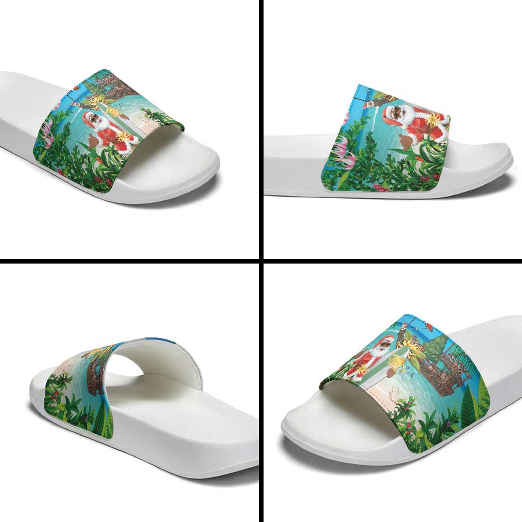 Mayotte Christmas Slide Sandals Santa Chill on Tropical Beach - Wonder Print Shop