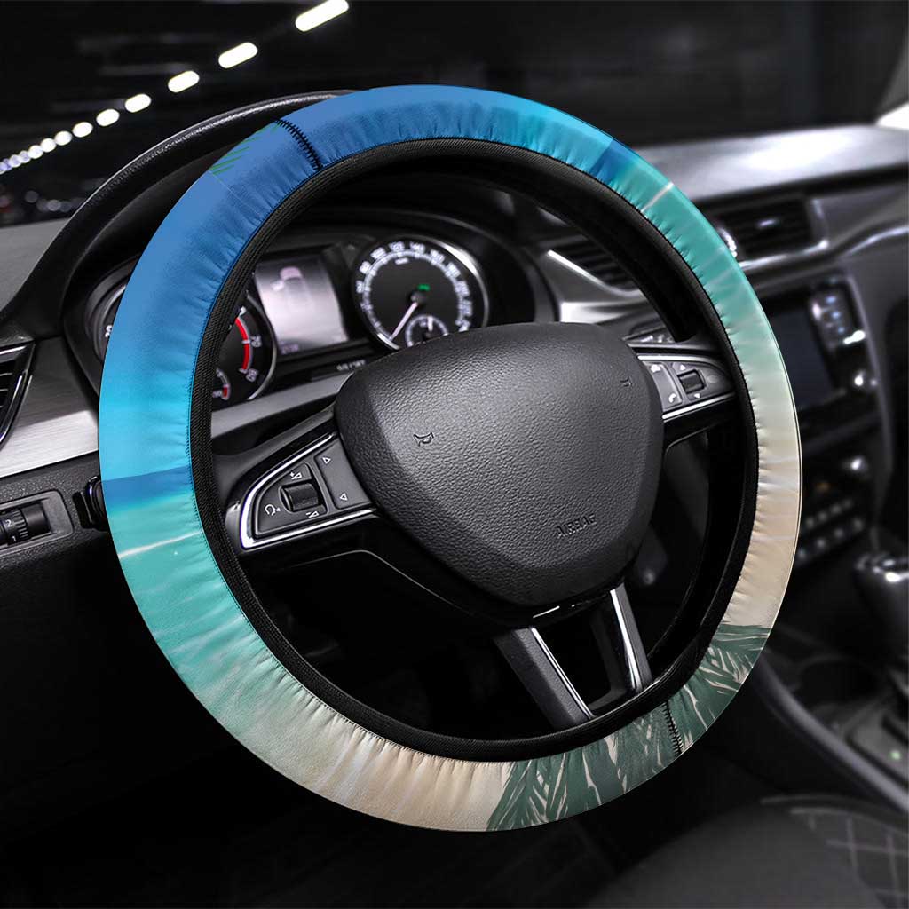 Mayotte Christmas Steering Wheel Cover Santa Chill on Tropical Beach - Wonder Print Shop