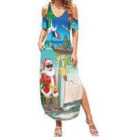 Mayotte Christmas Summer Maxi Dress Santa Chill on Tropical Beach - Wonder Print Shop