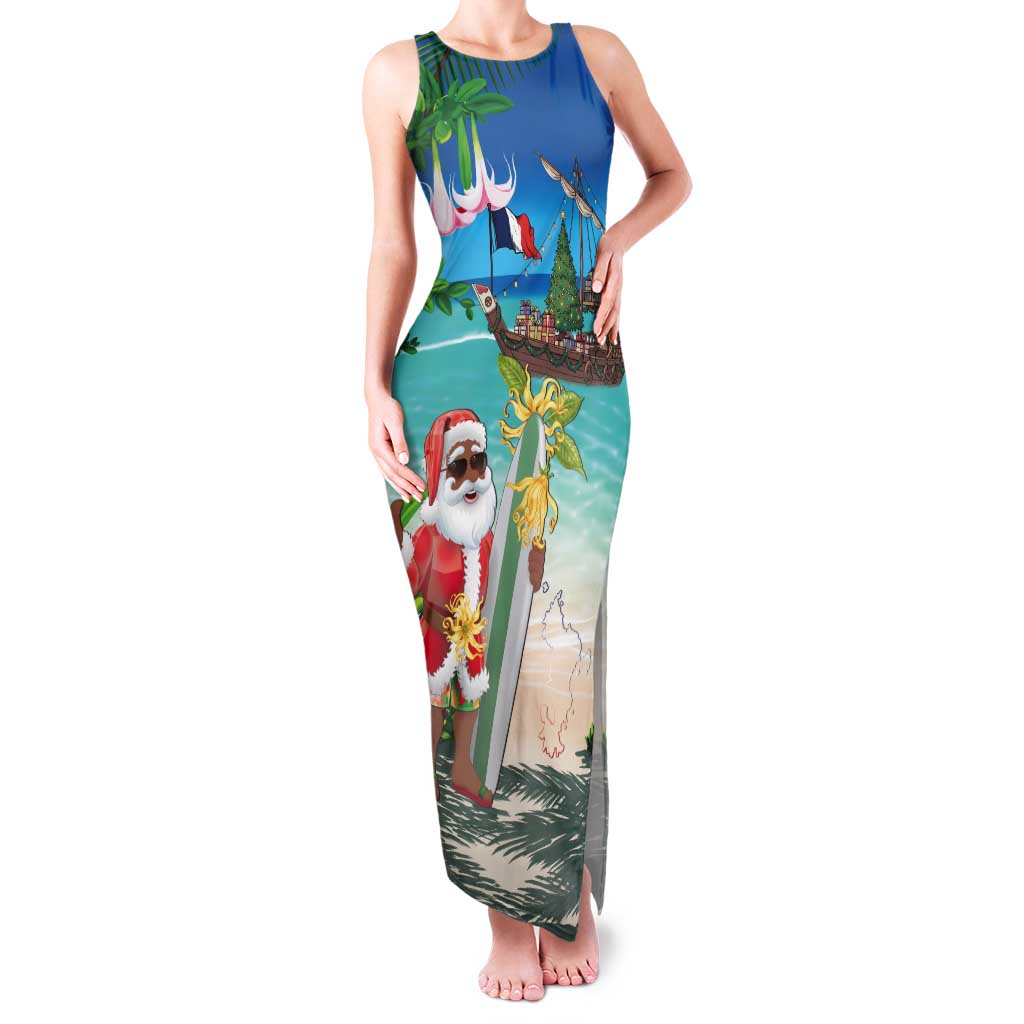 Mayotte Christmas Tank Maxi Dress Santa Chill on Tropical Beach - Wonder Print Shop