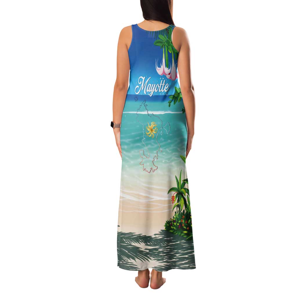 Mayotte Christmas Tank Maxi Dress Santa Chill on Tropical Beach - Wonder Print Shop