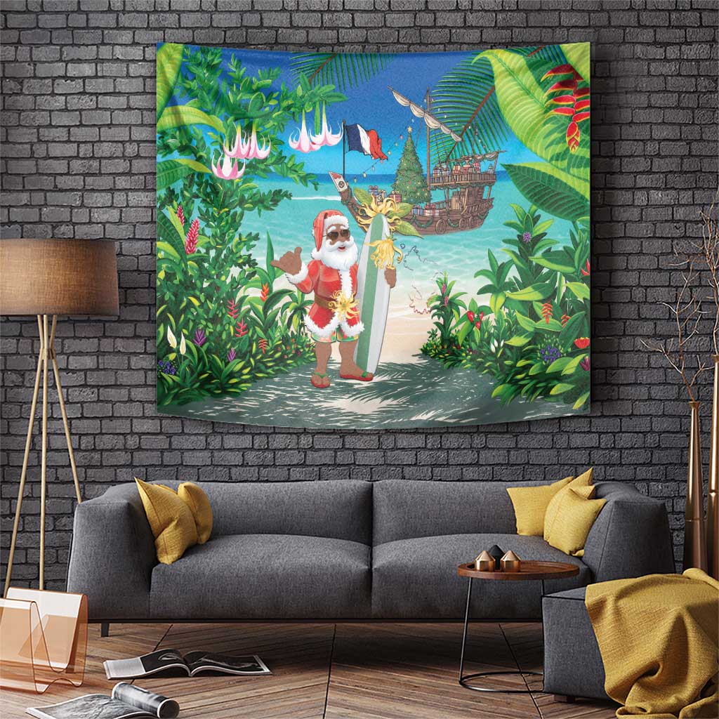Mayotte Christmas Tapestry Santa Chill on Tropical Beach - Wonder Print Shop