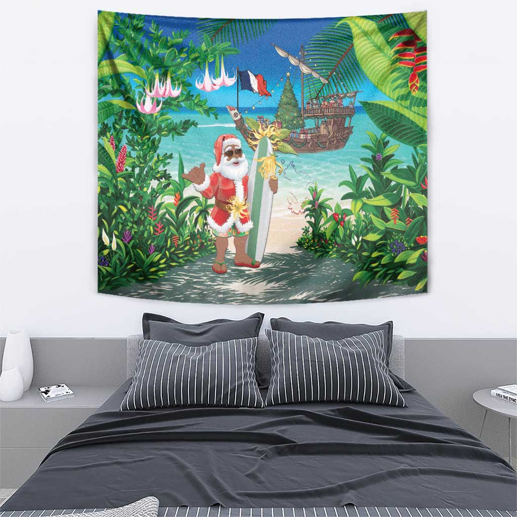 Mayotte Christmas Tapestry Santa Chill on Tropical Beach - Wonder Print Shop