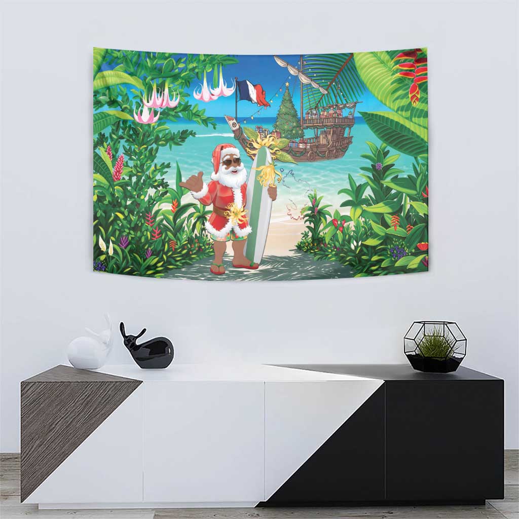 Mayotte Christmas Tapestry Santa Chill on Tropical Beach - Wonder Print Shop