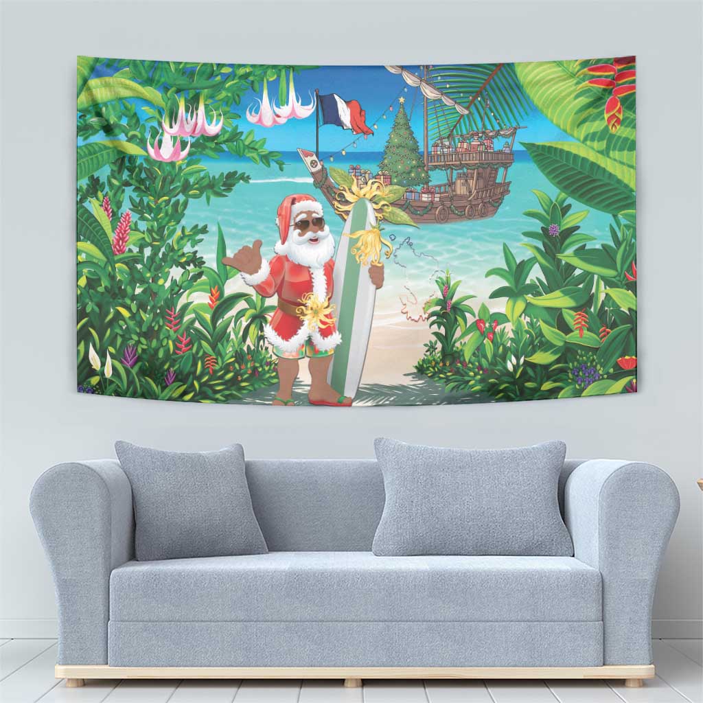 Mayotte Christmas Tapestry Santa Chill on Tropical Beach - Wonder Print Shop