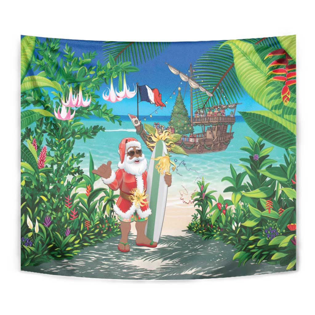 Mayotte Christmas Tapestry Santa Chill on Tropical Beach - Wonder Print Shop