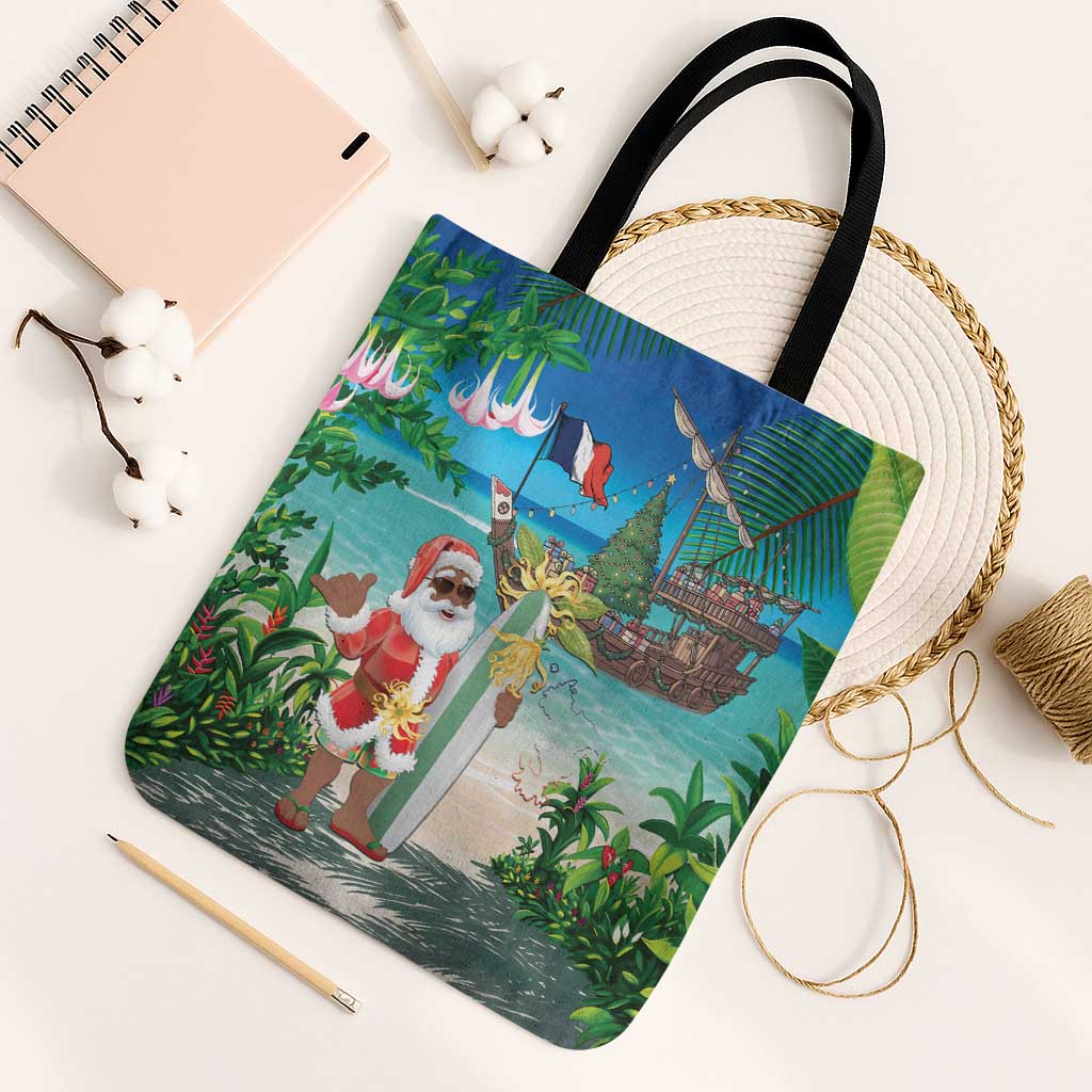 Mayotte Christmas Tote Bag Santa Chill on Tropical Beach - Wonder Print Shop